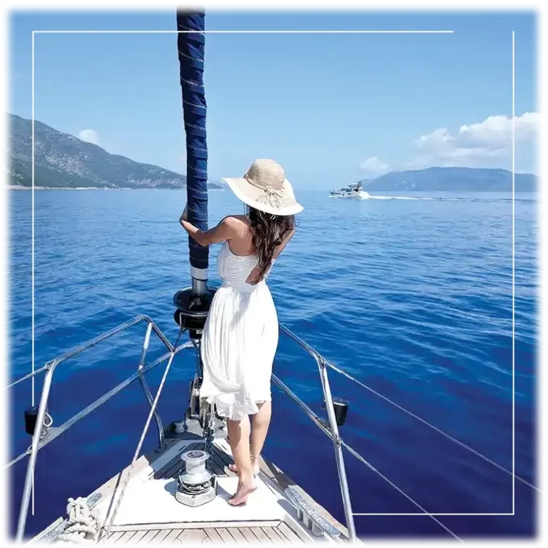 Santorini Boat Charter Woman on Deck